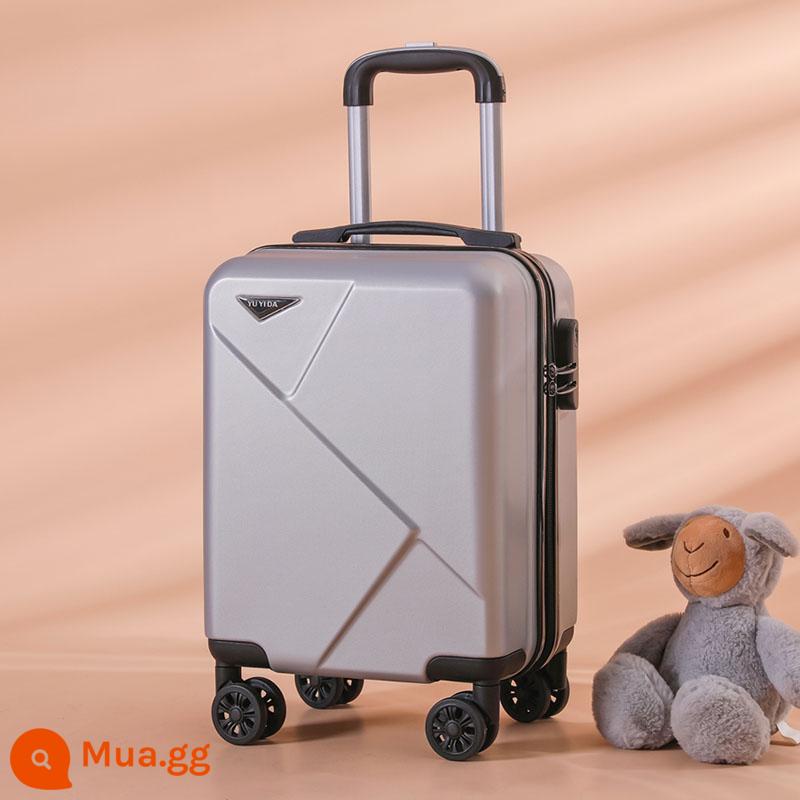 Vali 14 inch, vali nhỏ và nhẹ, hộp mật khẩu bền và chắc chắn, vali có bánh xe đa năng, vali xe đẩy 16 inch - Phiên bản Lightning màu xám bạc cứng cáp và bền bỉ