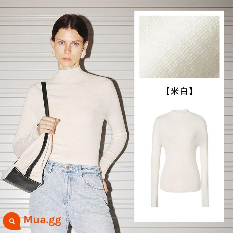 Áo len len Yunduo MM Mai Meng 2023 mới mùa thu len cashmere 18 mũi khâu một dòng may sẵn đáy áo len dành cho nữ - Áo cổ lọ nửa trắng nhạt 5E8932982