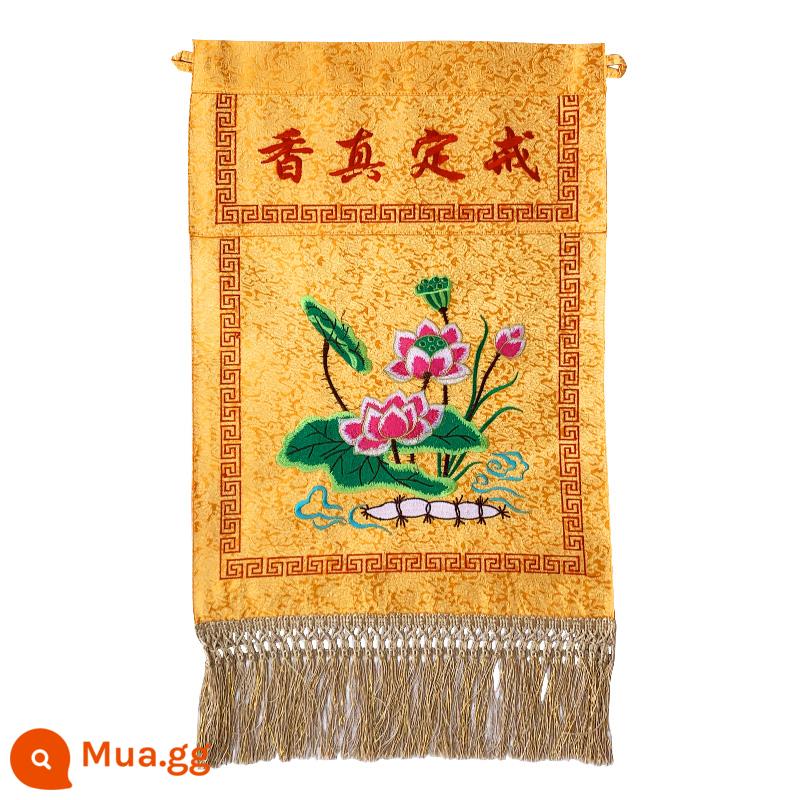 Jieding Zhenxiang Buddha Hall Chùa Đền Jacquard Tray Banner Hoa sen Wanzi Buddha thêu tay Biểu ngữ tượng Phật bọc bàn - Mô hình ao sen