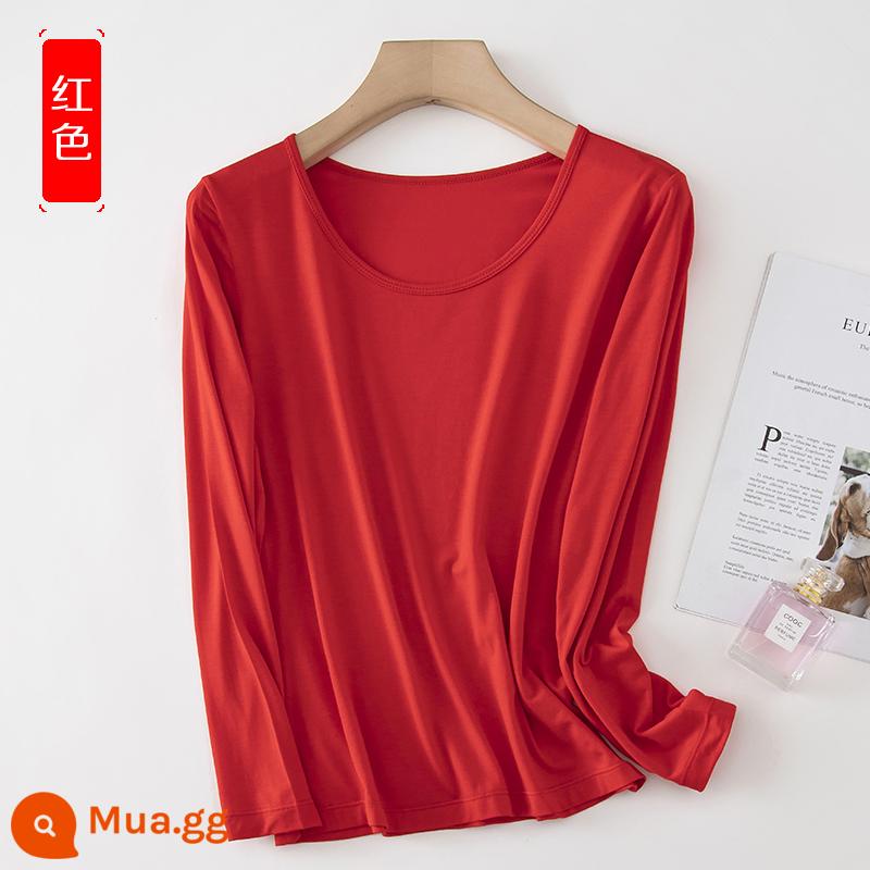 Áo sơ mi dưới phương thức phụ nữ mỏng manh -áo lót t -shirt đồ lót đơn của quần áo mùa thu mặc một chiếc áo sơ mi cổ tròn - Phần mỏng lớn màu đỏ