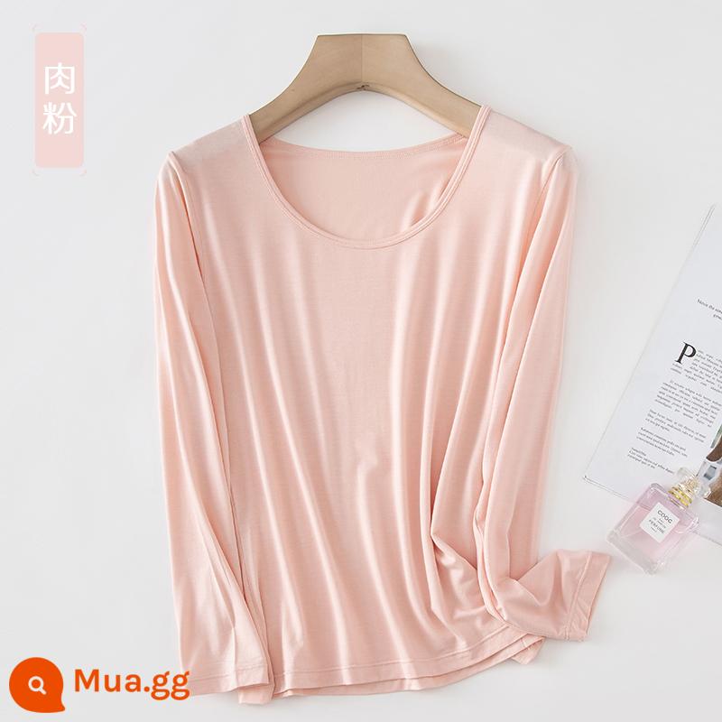 Áo sơ mi dưới phương thức phụ nữ mỏng manh -áo lót t -shirt đồ lót đơn của quần áo mùa thu mặc một chiếc áo sơ mi cổ tròn - Phần bột thịt mỏng