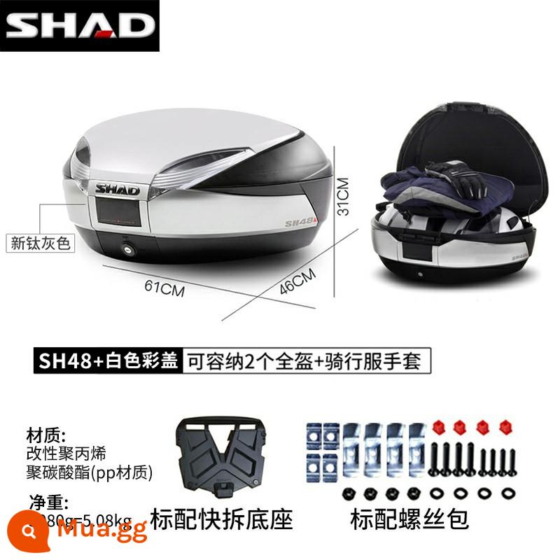 cốp xe shad 39/48/33BMWC400GTPCX160TR300 cốp xe máy Fosha 350 - (Có lớp lót miễn phí) Hộp đuôi màu xám titan SH48 + nắp màu trắng + đế tháo nhanh