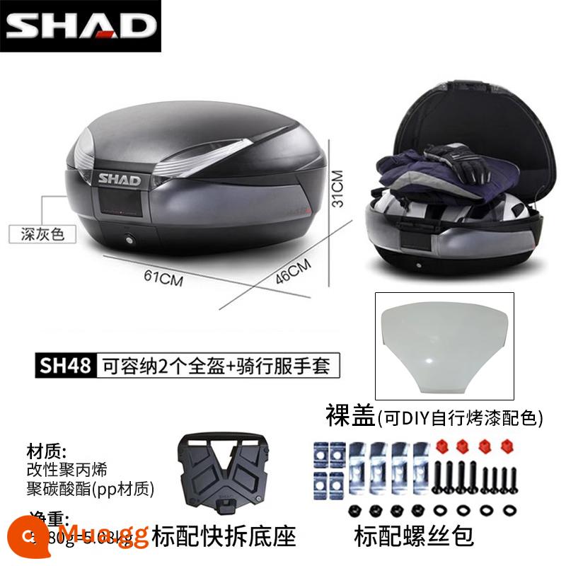 cốp xe shad 39/48/33BMWC400GTPCX160TR300 cốp xe máy Fosha 350 - (Có lớp lót miễn phí) Hộp đựng đuôi màu xám đen SH48 + nắp trần không sơn (bạn có thể tự sơn màu) + đế tháo nhanh