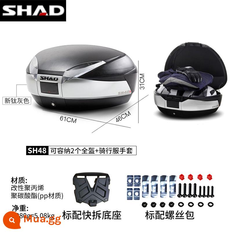 cốp xe shad 39/48/33BMWC400GTPCX160TR300 cốp xe máy Fosha 350 - (Có lớp lót miễn phí) Hộp đuôi màu xám titan SH48 + đế tháo nhanh