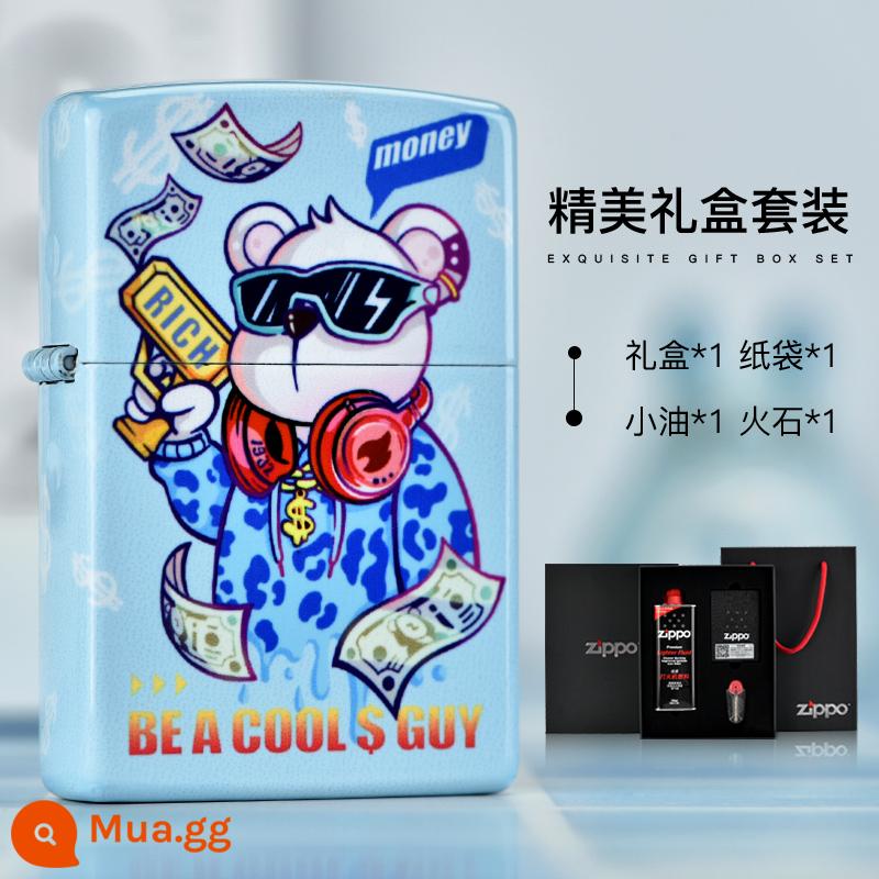 Bật lửa zippo chính hãng zoop rich bear chính hãng chính hãng kho báu quà tặng ngày lễ tình nhân cho bạn trai - Rich Bear-Blue (Bộ hộp quà)