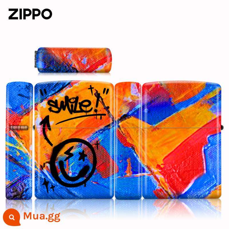 Bật lửa Zippo chính hãng chính hãng cầu vồng graffiti mặt cười dây kéo chính hãng Trang web chính thức Zippo gửi bạn trai - Phun mực mặt cười - đen (máy đơn không chứa dầu)