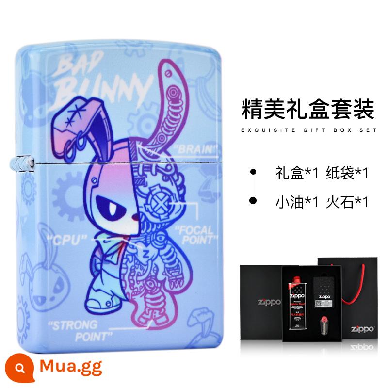 Bật lửa Zippo chính hãng chính hãng in màu thủy triều chơi dây kéo thỏ hoạt hình Quà tặng Zippo chính hãng cho bạn trai - Màu Xanh Thỏ Hợp Thời Trang (Bộ Hộp Quà Tặng)