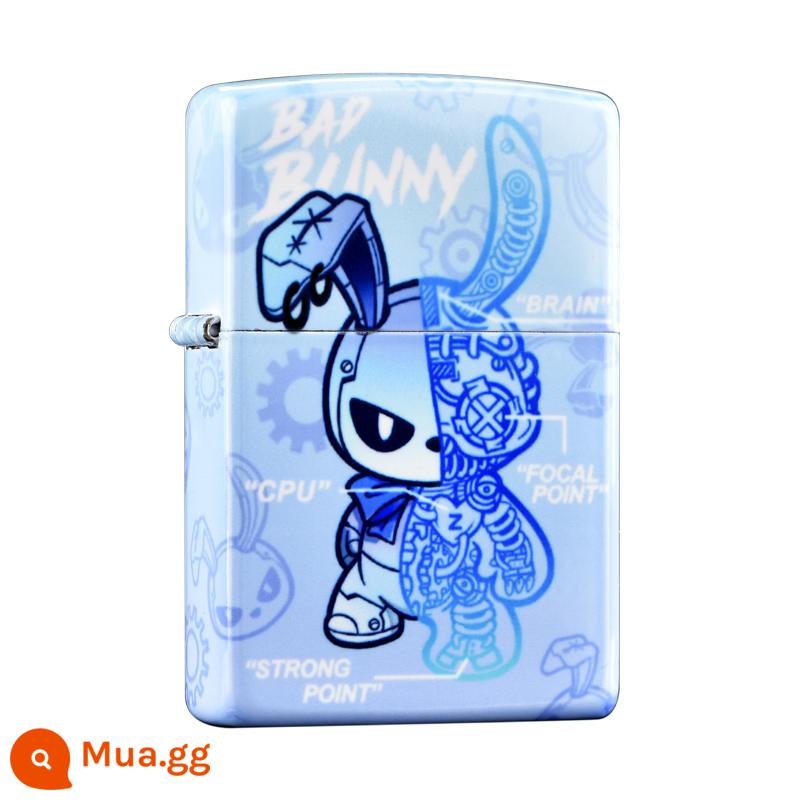 Bật lửa Zippo chính hãng chính hãng in màu thủy triều chơi dây kéo thỏ hoạt hình Quà tặng Zippo chính hãng cho bạn trai - Hợp thời trang Thỏ-Xanh và Trắng (máy đơn không chứa dầu)