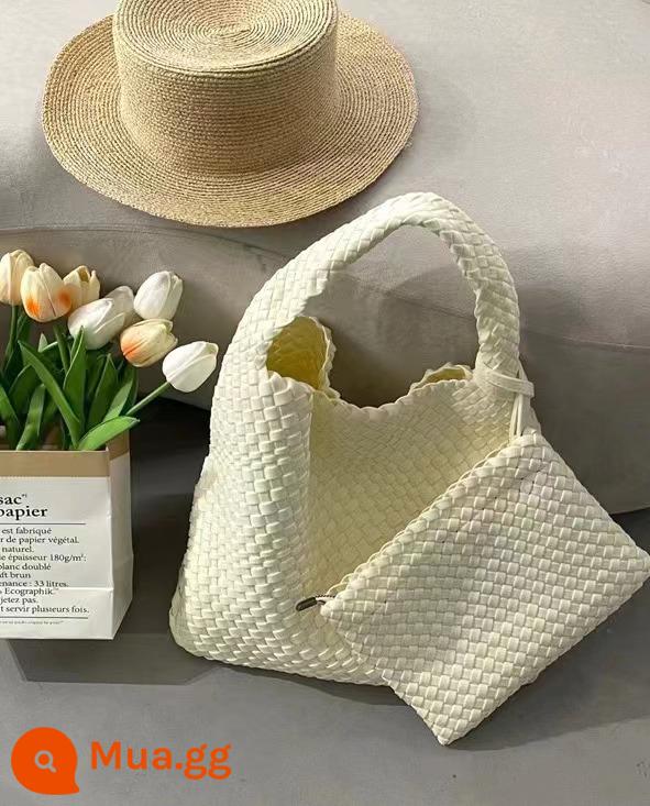 Túi dệt tay Niche Túi tote dung tích lớn Túi nữ cầm tay đơn giản Túi sát nách một vai Túi vải nylon - Mới bổ sung thêm màu trắng nhạt cỡ lớn kèm túi lót dệt và khăn lụa.