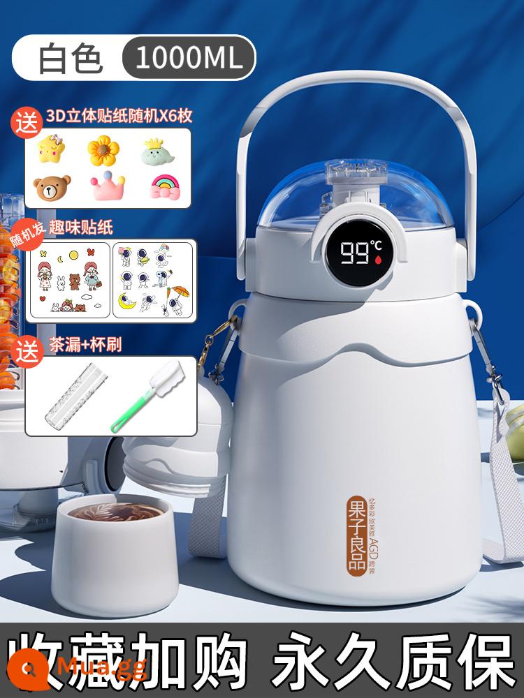 Cúp bụng lớn Cúp cách nhiệt Cup Girl Cup 2022 Trẻ em mới cách nhiệt Nước Cúp nước nam Kettles Kettles Công suất lớn - Cốc giữ nhiệt màu trắng 1.0L [cách nhiệt mạnh] tặng kèm miếng dán + cọ vệ sinh cốc