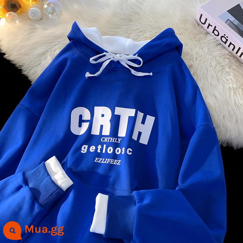 Giả Hai Mảnh Nặng Hoodie Nam Thu Đông Mỹ Triều Thương Hiệu Plus Nhung Dày Oversize Áo Khoác Cặp Đôi - màu xanh da trời