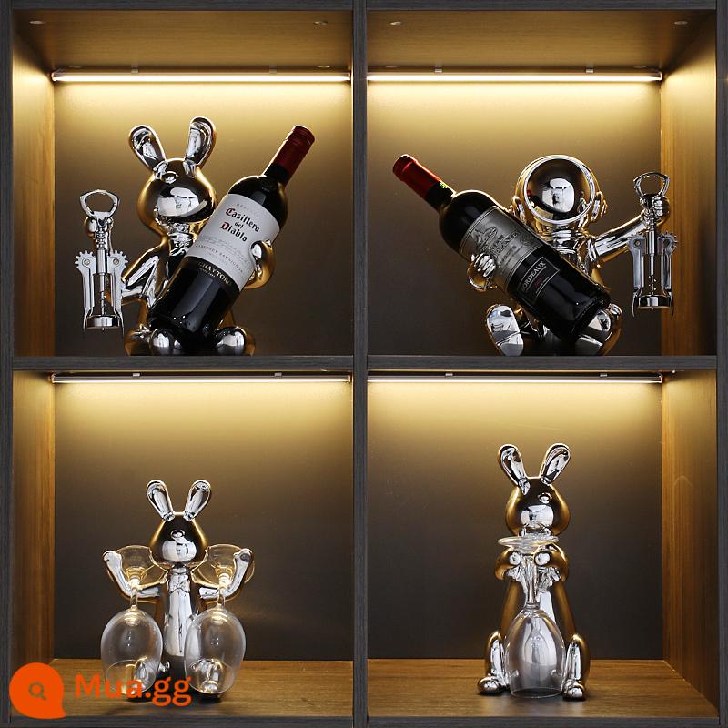 Rabbit Red Wine Rack Trang trí phòng khách Phong trào quà tặng mạ bạc Ánh sáng sang trọng tủ ăn rượu vang Rabbit Chuẩn trang trí - Bộ 4 món B combo không bao gồm chai rượu