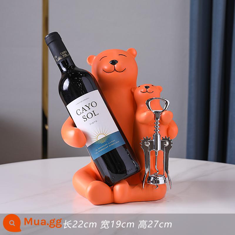 Rabbit Red Wine Rack Trang trí phòng khách Phong trào quà tặng mạ bạc Ánh sáng sang trọng tủ ăn rượu vang Rabbit Chuẩn trang trí - Kệ rượu gấu bố mẹ-con-màu cam-kèm dụng cụ mở nắp chai