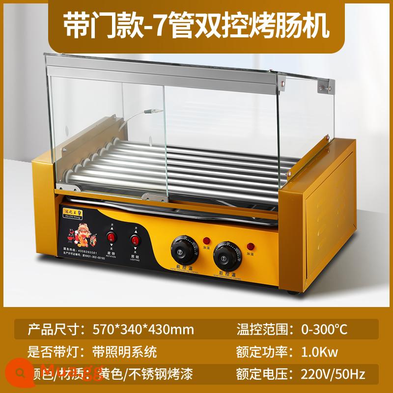 máy nướng xúc xích thương mại gian hàng nhỏ hot dog giăm bông xúc xích nướng tại nhà bữa sáng nhỏ bí mật lưới di động máy làm xúc xích đỏ - [Vàng] Bảy ống - có cửa