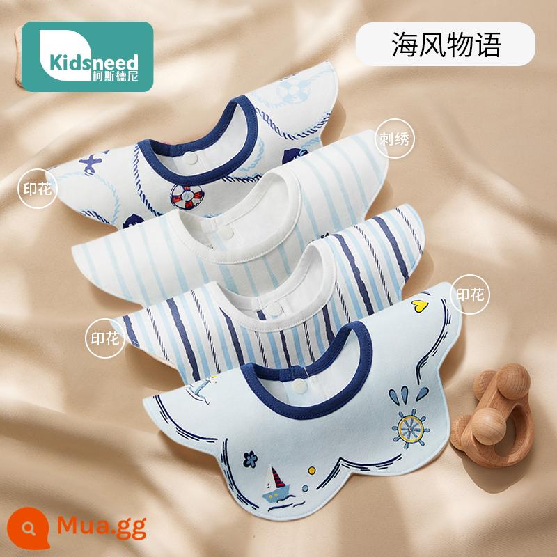 Yếm cotton cho bé sơ sinh chống thấm nước bọt khăn yếm yếm sữa 0-3-6 tháng nam nữ cho bé mùa thu - Sea Breeze Story-4 Gói Phong Cách Thêu Cotton Nguyên Chất