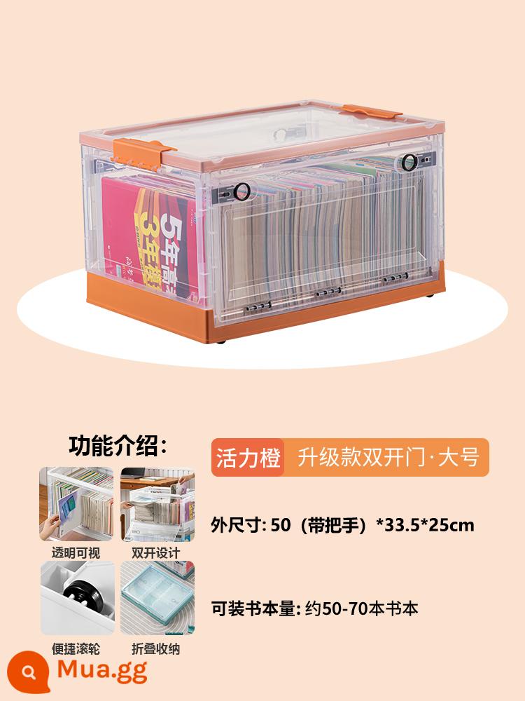 Book Storage Box Lớp học sử dụng cuốn sách -T -Sách lưu trữ hộp sách Book Book Storage Hộp lưu trữ nhà trong suốt tổ chức - [Trong suốt/Màu cam chạng vạng/Lớn] Dài 50 Chiều rộng 33,5 Chiều cao 25cm