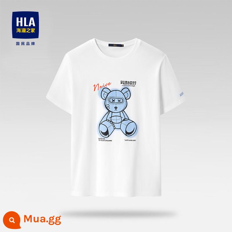 HLA/Hailan House Áo thun ngắn tay cổ tròn cotton nguyên chất mùa hè thoáng mát in hình cotton thoải mái thoáng khí Áo thun nam hàng đầu - Hoa văn trắng nhạt BT 100% cotton