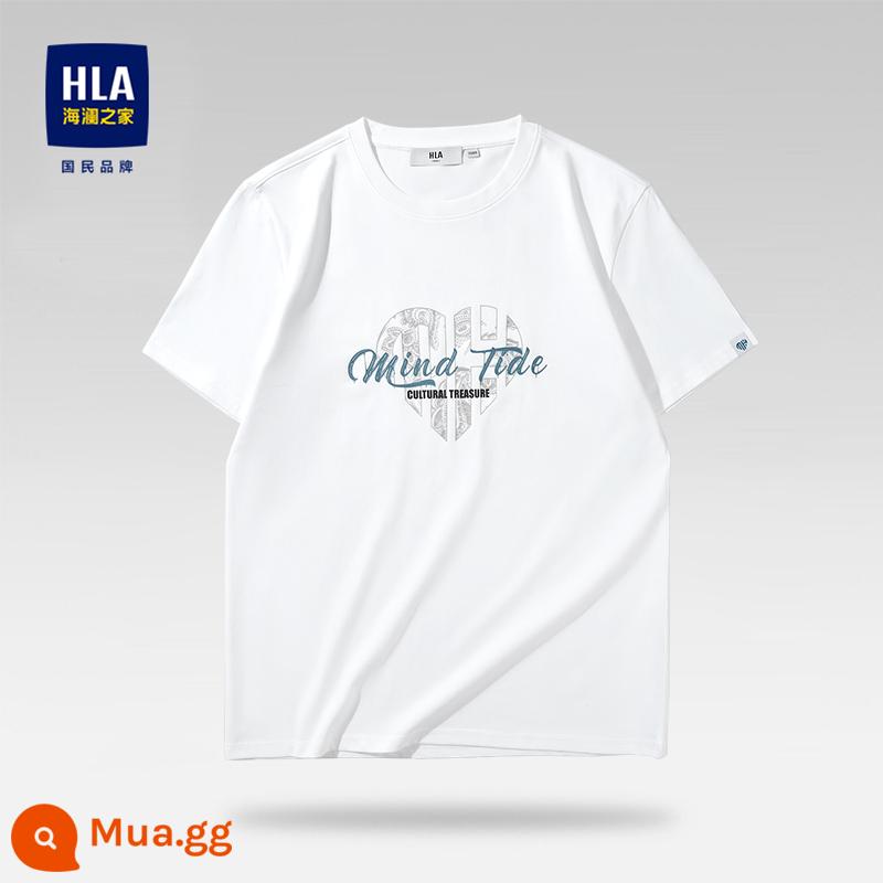 HLA/Hailan House Áo thun ngắn tay cổ tròn cotton nguyên chất mùa hè thoáng mát in hình cotton thoải mái thoáng khí Áo thun nam hàng đầu - Mẫu tẩy trắng 25 78% cotton 22% polyester