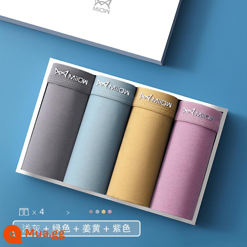 Cat Men Quần Lót Nam Quần Boxer Nam Cotton Nguyên Chất Rộng Thoáng Khí Đáy Quần Kháng Khuẩn Quần Short Bé Trai Boxer Head Phong Cách Nam - 4-E: xám nhạt + xanh moxa + nghệ + tím [bảo hiểm vận chuyển miễn phí giao hàng chớp nhoáng]