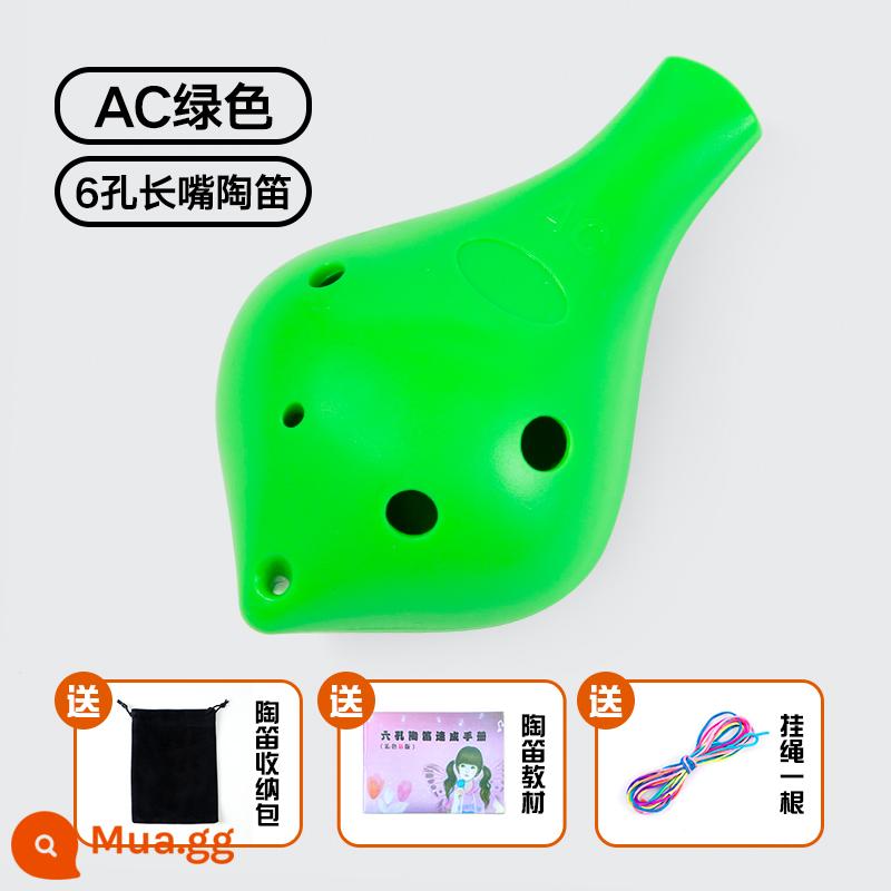 Nhựa Ocarina 6 lỗ alto AC mục mới bắt đầu trẻ em học sinh nhựa 6 lỗ C-Tune nhạc cụ chuyên nghiệp chơi Ocarina - [Miệng dài 6 lỗ màu xanh lá cây] Tặng dây buộc/túi nhung/sách giáo khoa/miễn phí khắc