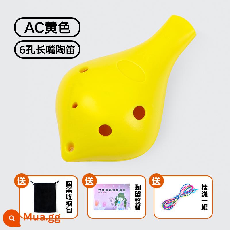 Nhựa Ocarina 6 lỗ alto AC mục mới bắt đầu trẻ em học sinh nhựa 6 lỗ C-Tune nhạc cụ chuyên nghiệp chơi Ocarina - [Miệng dài 6 lỗ màu vàng] Tặng dây buộc/túi nhung/sách giáo khoa/miễn phí khắc