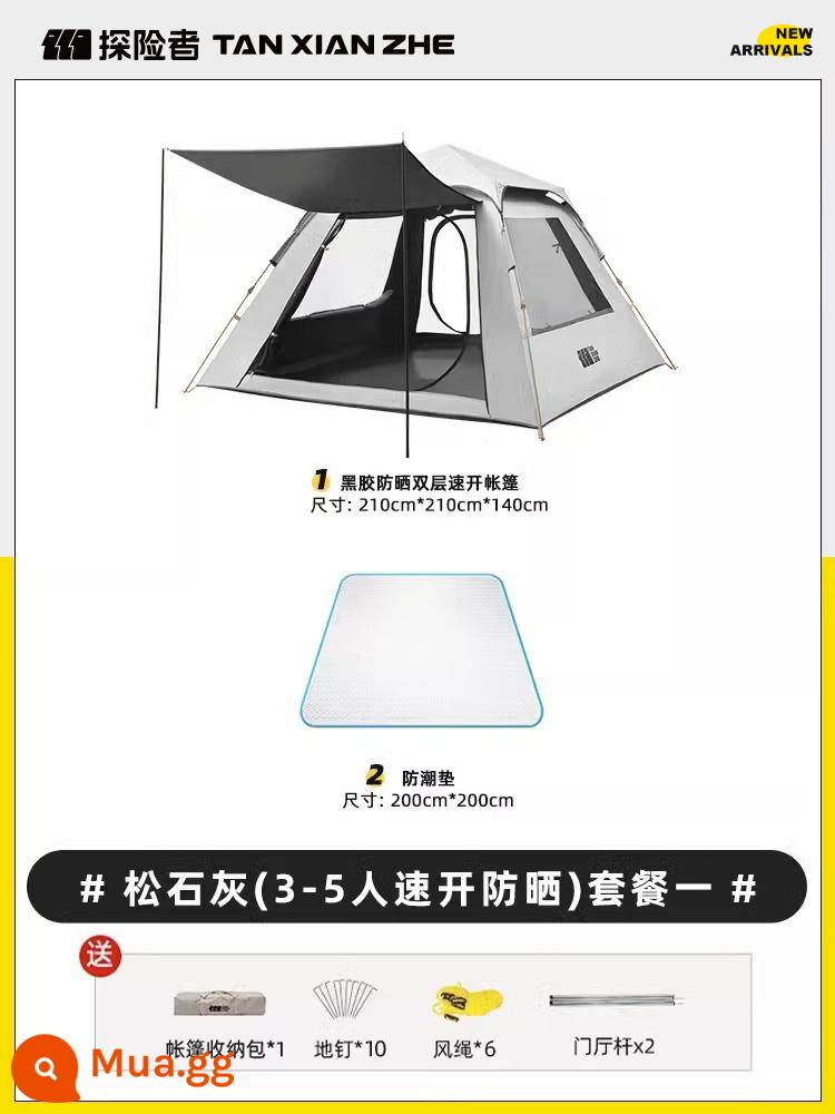 Lều nhà thám hiểm ngoài trời gấp di động hoàn toàn tự động dã ngoại cắm trại lều trại chống mưa dày chống nắng - Vôi thông [Lều 3-5 người + thảm chống ẩm]