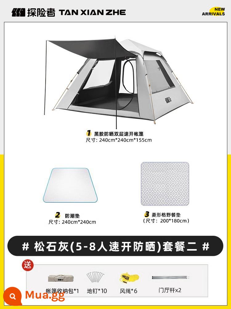 Lều nhà thám hiểm ngoài trời gấp di động hoàn toàn tự động dã ngoại cắm trại lều trại chống mưa dày chống nắng - Màu xám thông [Lều 5-8 người + thảm chống ẩm + thảm dã ngoại]