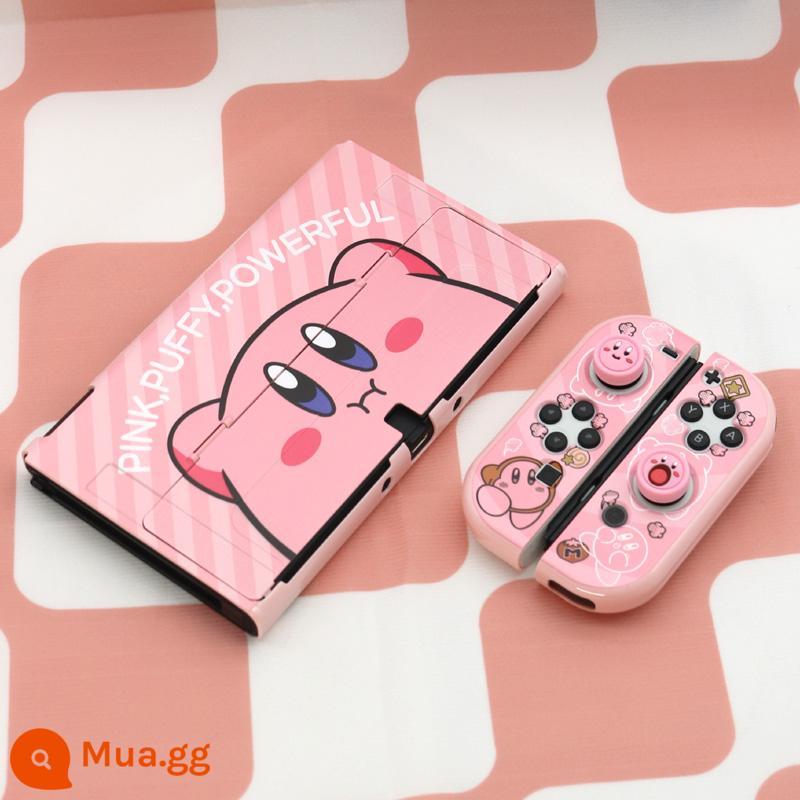 Nintendo Switcholed Bảo Vệ Kirby NS Cứng Túi Bảo Quản Tay Cầm Hộp Đựng Thẻ Nắp Đính Đá Phụ Kiện - Vỏ OLED (mặt trước Kirby) + 2 nắp rocker