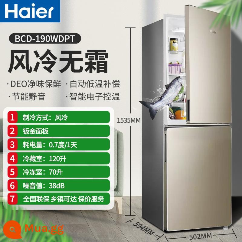 Tủ lạnh hai cửa hai cửa Haier làm mát bằng không khí không đóng tuyết chính thức cho hộ gia đình nhỏ Tủ lạnh tiết kiệm điện 190 lít làm lạnh và đông lạnh - Vàng rực rỡ