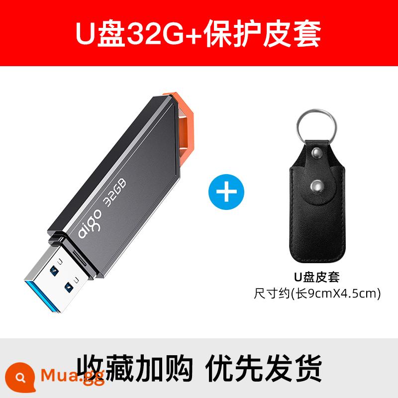 Ổ đĩa flash yêu nước 128g dung lượng lớn USB3.2 tốc độ cao trên ô tô ổ đĩa flash tùy chỉnh điện thoại di động máy tính ổ đĩa flash USB sử dụng kép đích thực - Đai ốc/đèn báo 32G[120M] + bao da