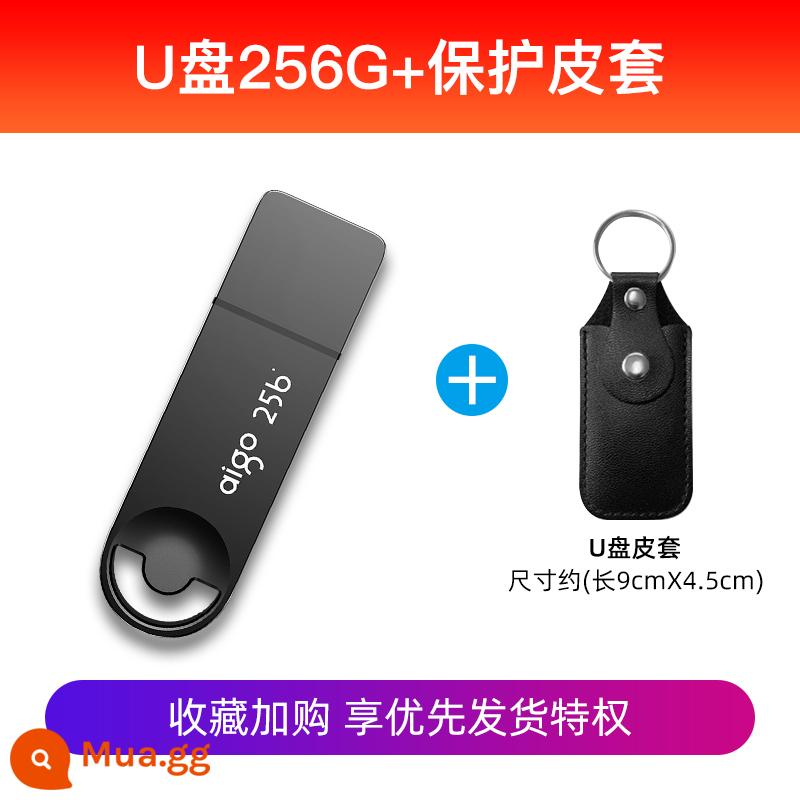 Ổ đĩa flash yêu nước 256g dung lượng lớn tốc độ cao USB3.2 tùy chỉnh chữ máy tính ổ đĩa flash văn phòng ổ đĩa flash USB chuyên dụng xác thực - Đĩa U 256G + bao da bảo vệ