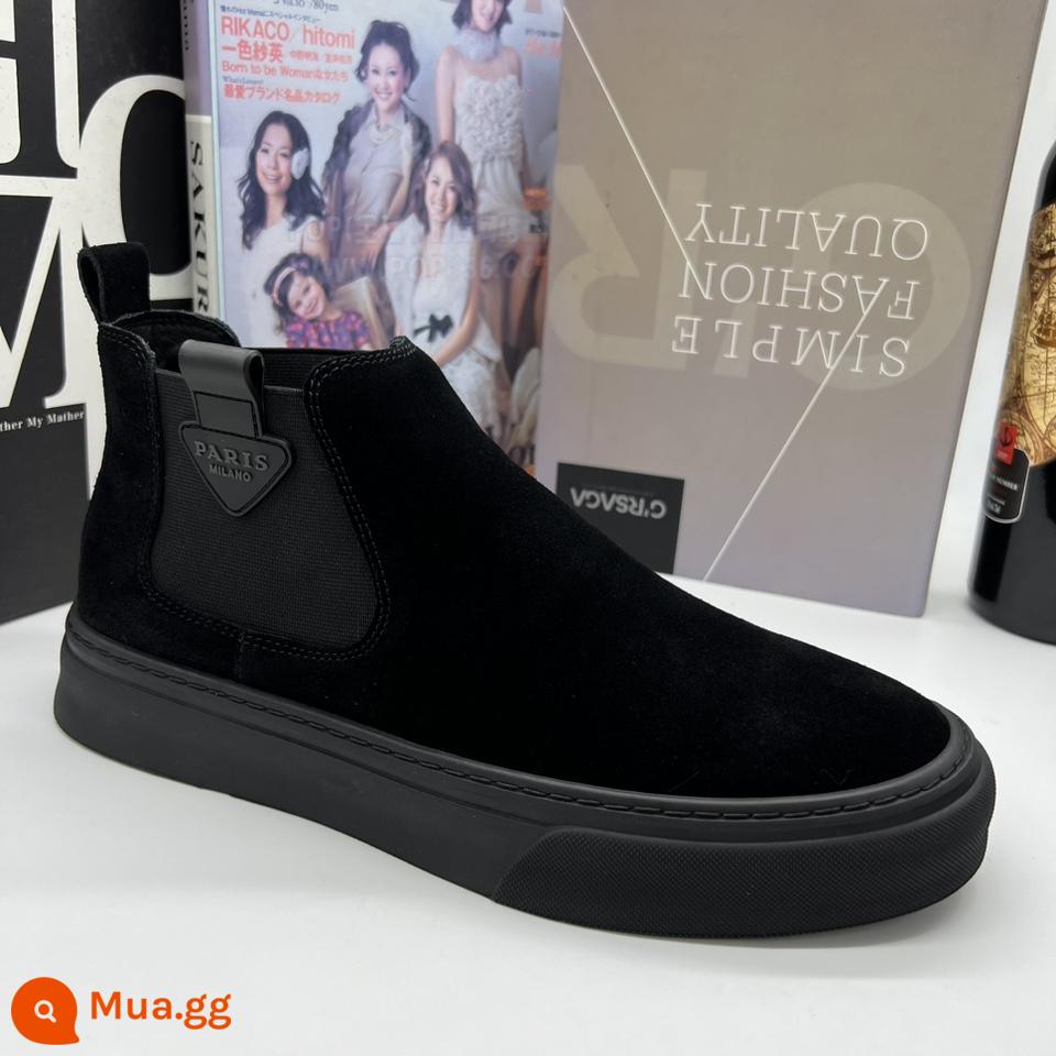 Ga Châu Âu Mùa Thu Nam Da Thật Da Nubuck Cao Cấp Slip-On Da Lộn Giày Slip-On Giày Bốt Ngắn Doanh Nhân Anh - đen