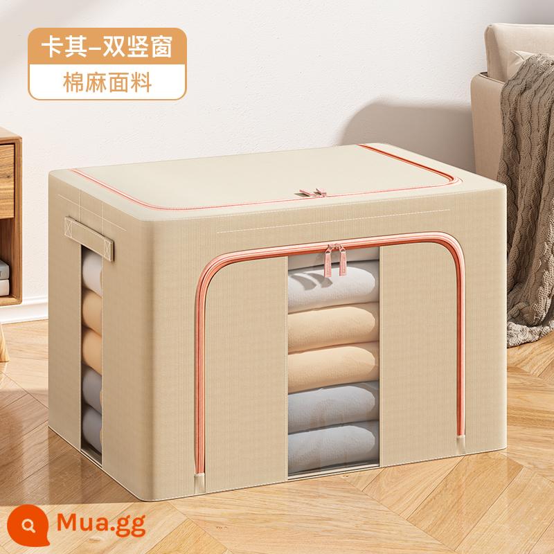 Hộp lưu trữ quần áo Xingyou Home Cotton và quần áo vải lanh Hộp hộp quần áo có thể được gấp lại để di chuyển hộp bena - Kaki-cửa sổ dọc đôi-bông và vải lanh