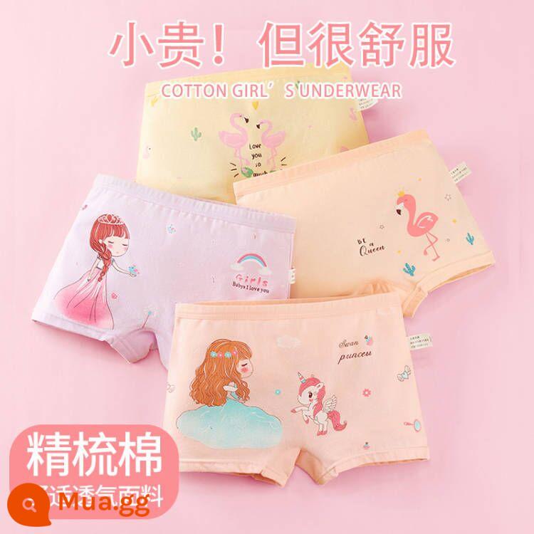 Quần lót cotton trẻ em cotton nguyên chất Quần đùi cotton bé gái Quần lót boxer hình tam giác bé gái 1-3-5-7-9 tuổi - BH053 gói bốn, đủ màu