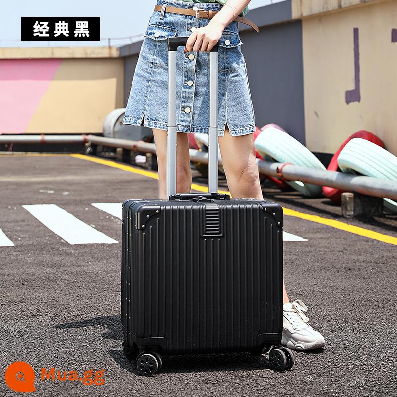 Vali nhỏ nữ 20 vali nam khung nhôm 18 inch nội trú cần sinh viên mini mật khẩu bao da nhẹ - Màu đen cổ điển (khung nhôm)