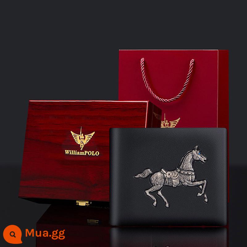 Hoàng Đế Ralph Lauren Polo Ví Da Nam Ngắn 2021 New Light Ví Đơn Giản Sang Trọng Tide Thương Hiệu Đa Năng Không Gian Đựng Thẻ - Mặt cắt ngang màu đen-(211547 Bộ hộp quà tặng bằng gỗ nguyên khối màu đỏ)