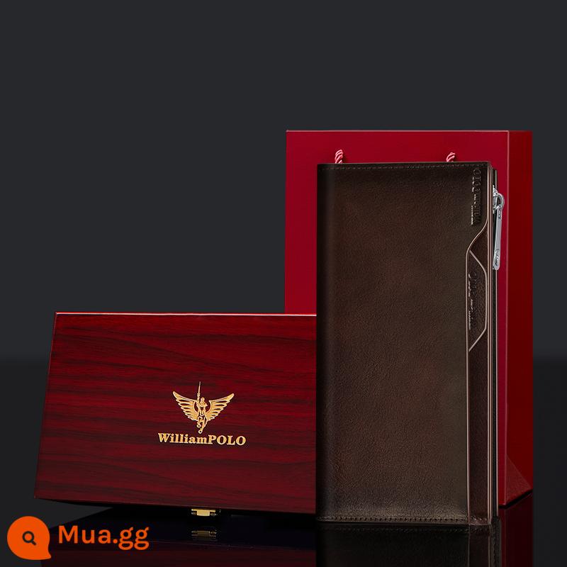 Hoàng đế Laf Lauren Polo Terrier Wallet Men 2022 Phiên bản dài mới của thư mục thẻ Túi xách cào nhiều retro Multi - Màu cà phê đậm (211566) - hộp quà tặng gỗ gụ cao cấp - quà tặng tuyệt vời