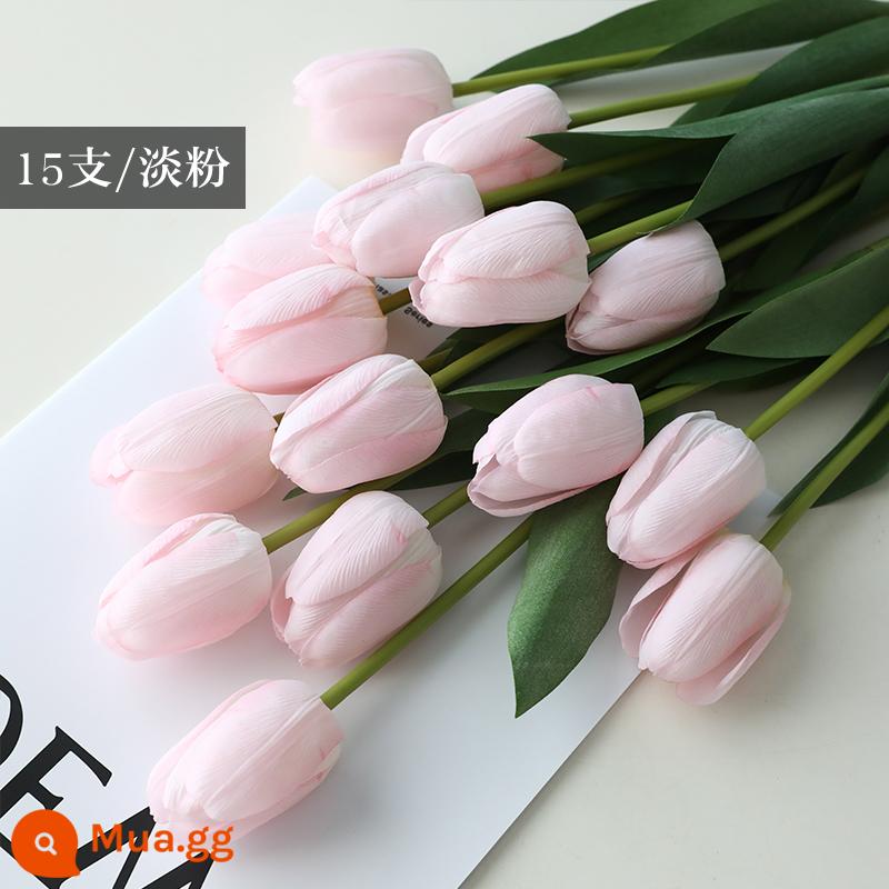 Mô Phỏng Bó Hoa Cảm Thấy Dưỡng Ẩm Tulip Cắm Hoa Cao Cấp Phòng Khách Trang Trí Bánh Cắm Hoa Giả Hoa Khô Màu Hồng - Màu trắng nhạt [15 cành màu hồng nhạt]