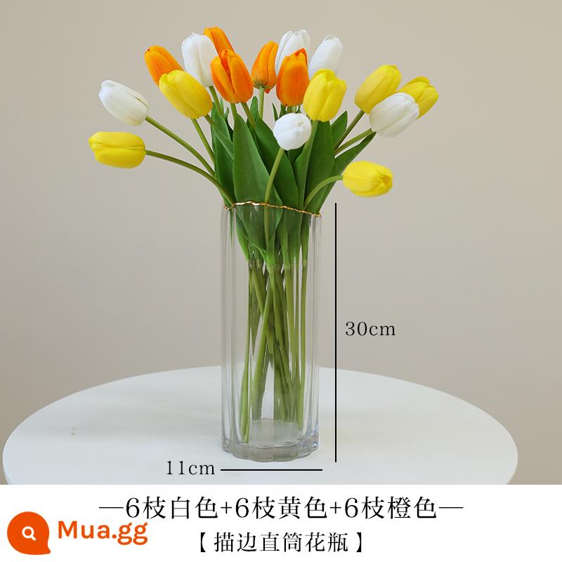 Mô Phỏng Bó Hoa Cảm Thấy Dưỡng Ẩm Tulip Cắm Hoa Cao Cấp Phòng Khách Trang Trí Bánh Cắm Hoa Giả Hoa Khô Màu Hồng - Chi tiết bộ vàng xem hình