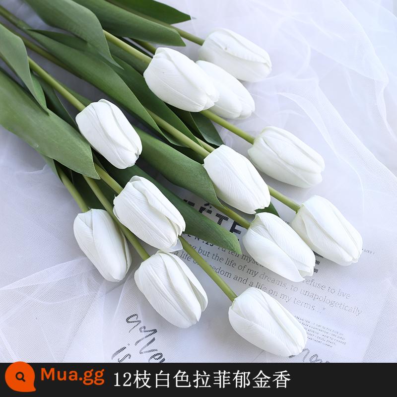 Mô Phỏng Bó Hoa Cảm Thấy Dưỡng Ẩm Tulip Cắm Hoa Cao Cấp Phòng Khách Trang Trí Bánh Cắm Hoa Giả Hoa Khô Màu Hồng - Gói 12 màu trắng [gói giá cả phải chăng]