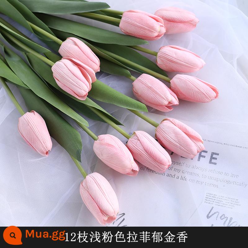 Mô Phỏng Bó Hoa Cảm Thấy Dưỡng Ẩm Tulip Cắm Hoa Cao Cấp Phòng Khách Trang Trí Bánh Cắm Hoa Giả Hoa Khô Màu Hồng - Gói 12 màu hồng nhạt [gói giá phải chăng]