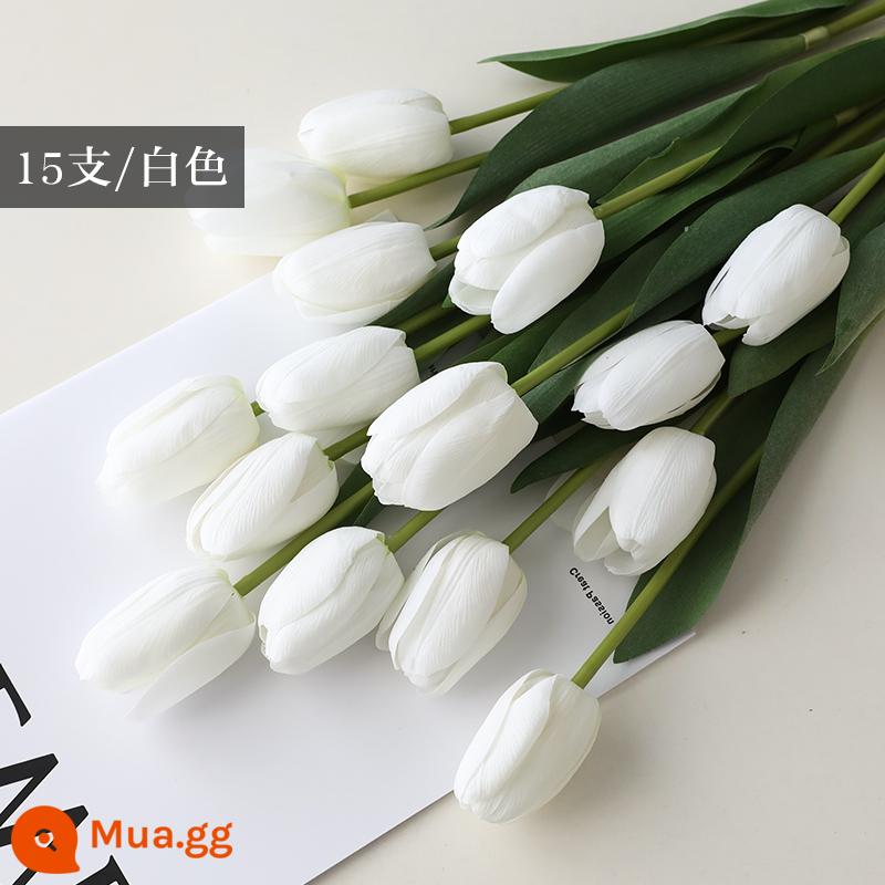 Mô Phỏng Bó Hoa Cảm Thấy Dưỡng Ẩm Tulip Cắm Hoa Cao Cấp Phòng Khách Trang Trí Bánh Cắm Hoa Giả Hoa Khô Màu Hồng - Màu trắng sữa [15 cành trắng]