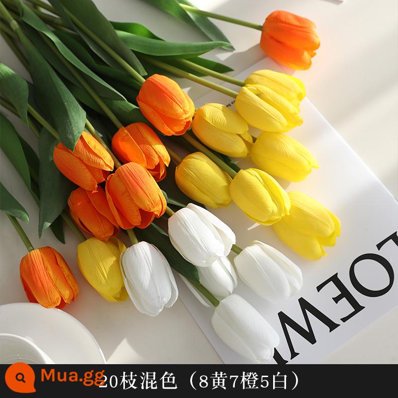 Mô Phỏng Bó Hoa Cảm Thấy Dưỡng Ẩm Tulip Cắm Hoa Cao Cấp Phòng Khách Trang Trí Bánh Cắm Hoa Giả Hoa Khô Màu Hồng - Cam 20 cành phối màu [Loại B]