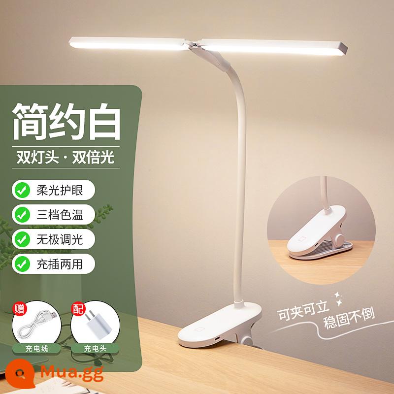 Kẹp để bàn học tập đặc biệt bảo vệ mắt sinh viên đại học ký túc xá LED sạc đầu giường kẹp đọc sách đèn - [Mẫu kẹp trắng Xiaomi hai đầu] 1200 mAh + màu điều chỉnh độ sáng + đầu sạc