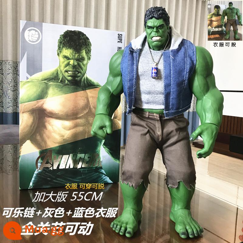 Lớn Hulk Hulk Hulk Avengers Mô Hình Chung Di Động Mô Hình Anime Búp Bê Vật Trang Trí Đồ Chơi - Hulk 55cm + trọn bộ quần áo màu xanh + dây chuyền Coke