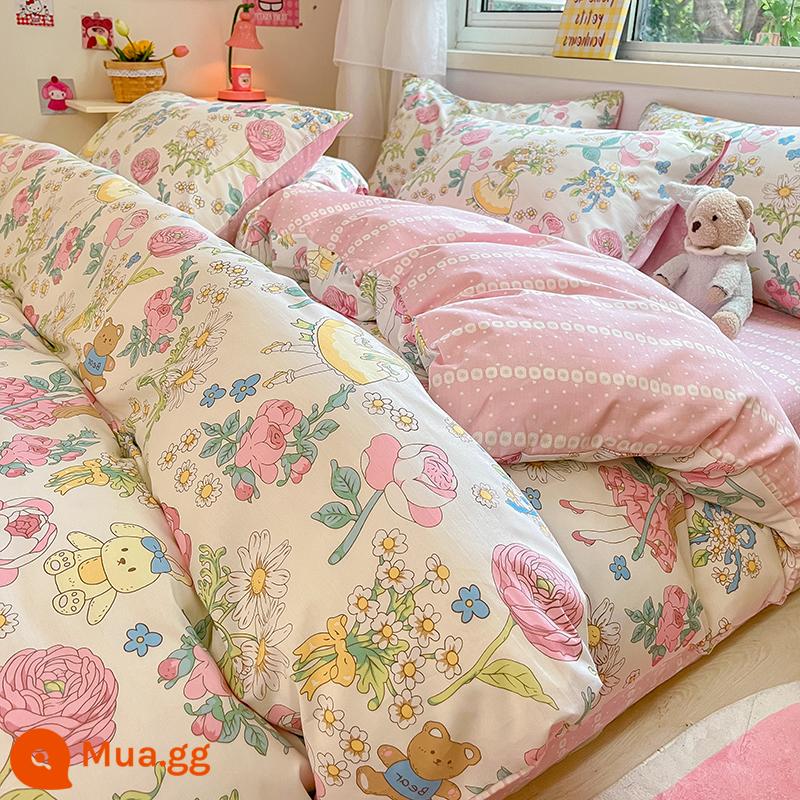 Nguyên Chất Cotton Vỏ Chăn Đơn Đôi Bông Vỏ Chăn Đơn 150X200X230 Học Sinh Một Mình 1.5 M Chăn Đơn Thỏ - Mary mùa xuân