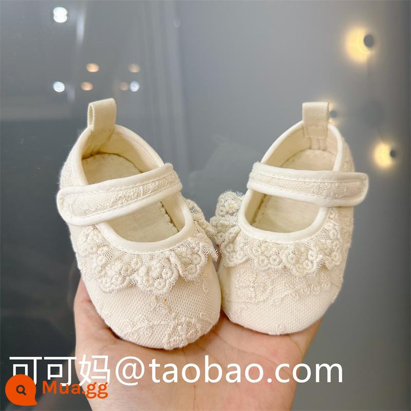 Xuân Thu bé ren công chúa giày 0-1 tuổi tập đi cotton nhiều màu sắc sơ sinh sơ sinh 100 ngày tuổi giày vải không rơi ra giày - Màu cotton 06 ren