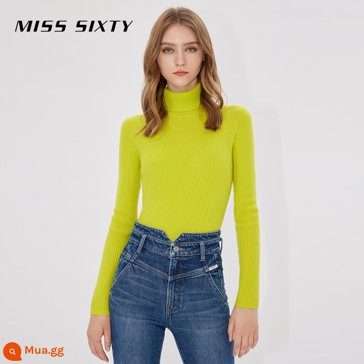 Miss Sixty2022 mùa thu mới hàng dệt kim len cổ cao ôm vừa vặn màu trơn cho nữ - Cỏ Xanh E01