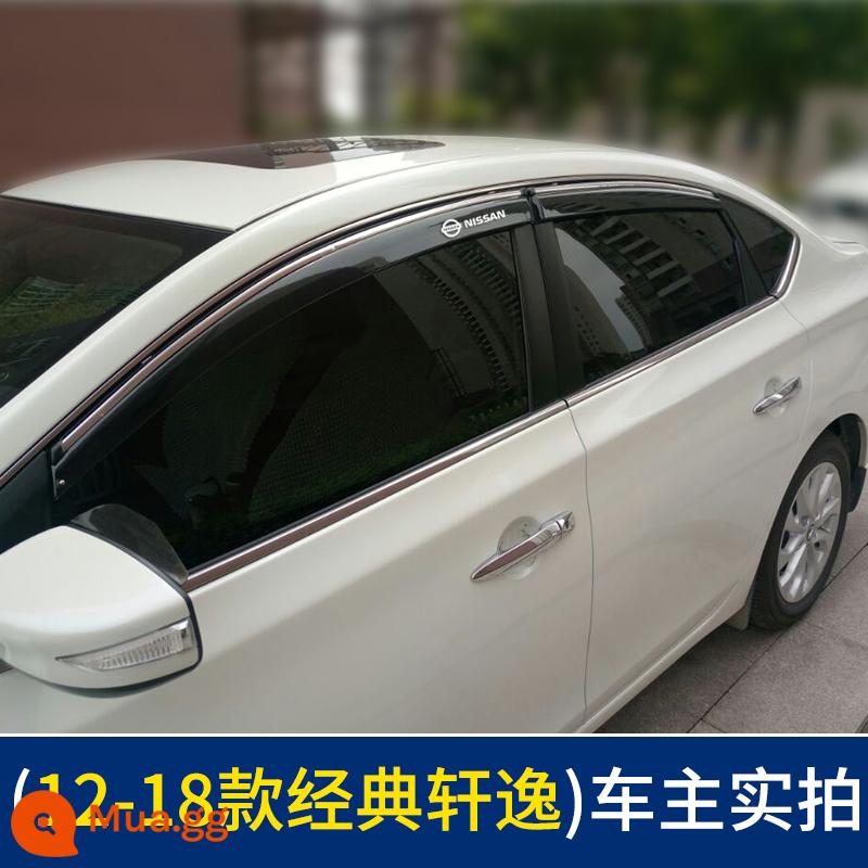 Thích hợp cho Nissan Qijun che mưa lông mày cửa sổ ô tô cổ điển Sylphy nắng mưa che ô tô Tiida LIVINA che mưa tấm chắn mưa Qashqai mới - 12-18 Classic Sylphy [Nhãn dán logo xe hơi dày nguyên bản] 4 miếng trong một gói - một món quà sang trọng