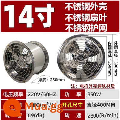 Ống thép không gỉ 304 tốc độ cao xi lanh trục xả công nghiệp quạt hút hộ gia đình nhà bếp mạnh mẽ phạm vi máy hút mùi - Chất liệu 304 Máy 14 inch tốc độ cao 2800 vòng/phút